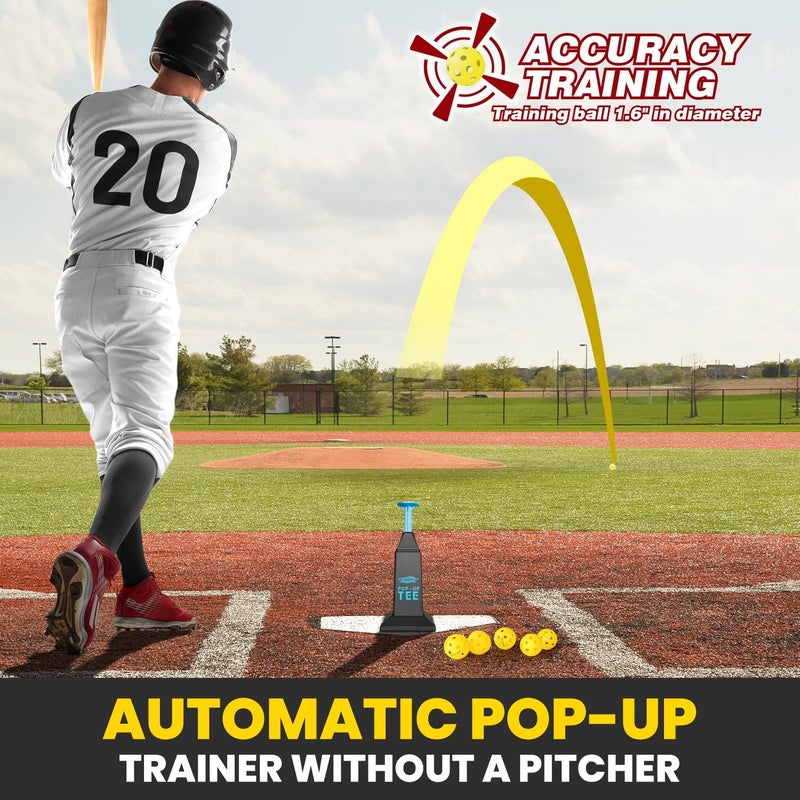 PLAYAPUT Portable Tee Popper For Baseball & Softball,Pop Height Up To 40 inch Baseball Pitching Machines With 12 Balls For Swing Practice Without a Pitcher, Hitting,Batting Tee Baseball Training Equipment - Image 3